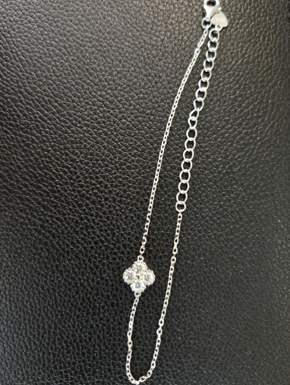 NWT Moissanite Clover Style Sterling Silver 925 Adjustable Bracelet 6.5-8.5 inch
